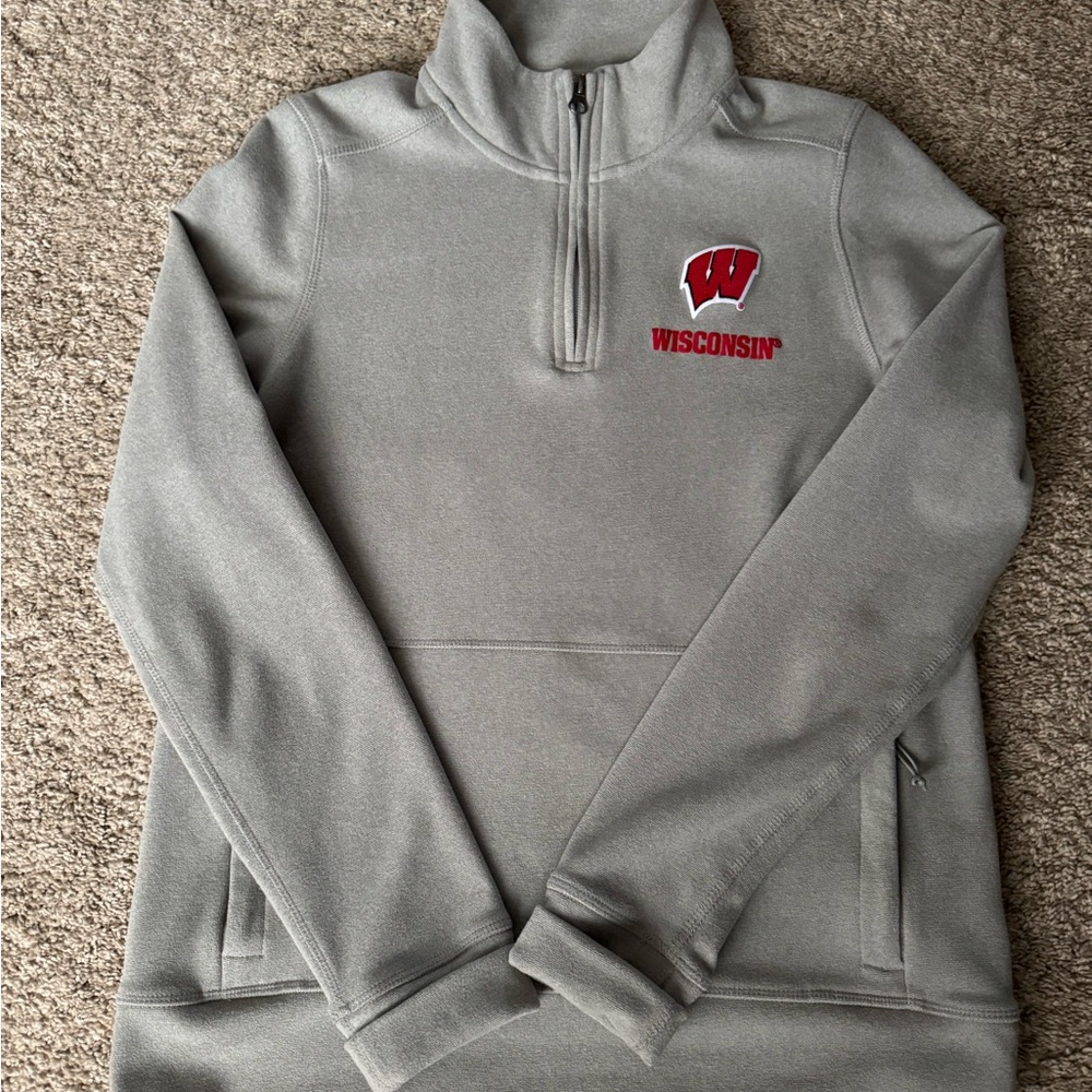 Wisconsin Badgers Antigua Gray Quarter-Zip Sweater